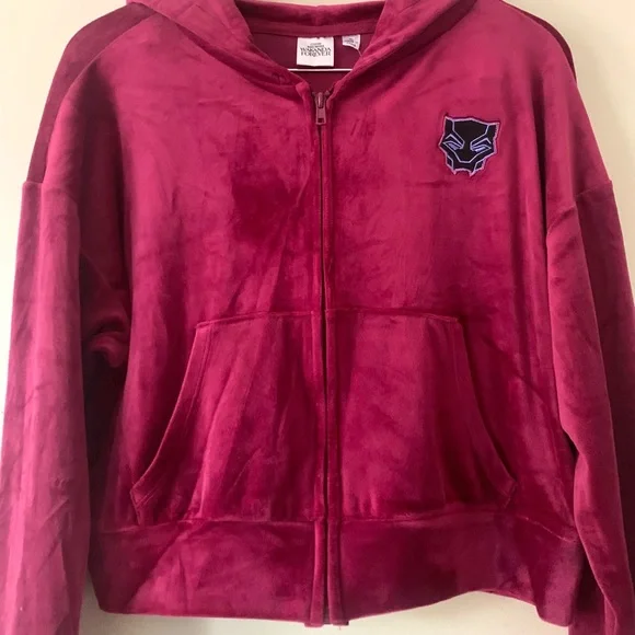 NWT Marvel Wakanda Forever Black Panther Velvet zip up Hoodie sweater - Picture 3 of 7